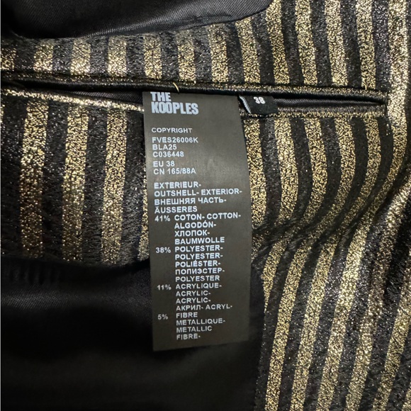 The Kooples Gold Striped Women’s Two Button Blazer Size 38 - Picture 9 of 12